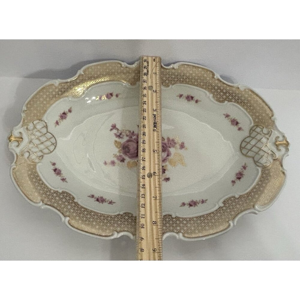 Wallendorf 1764 Oblong Rose Pink and Gold Dish Porcelain Germany 13x9 Inches - Picture 8 of 10